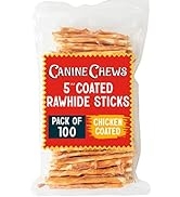 Canine Chews 5" Chicken Slurry Sticks - Pack of 100 Chicken Wrapped Rawhide Dog Treats - 100% Rea...