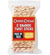 Canine Chews Chicken-Wrapped Rawhide Twists for Dogs - Pack of 100 U.S.A. Sourced Chicken Wrapped...