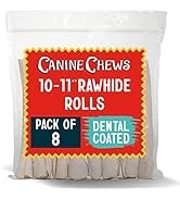 Canine Chews 10-11" Dental Coated Jumbo Rawhide Retriever Rolls - Pack of 8 Breath Freshening & L...